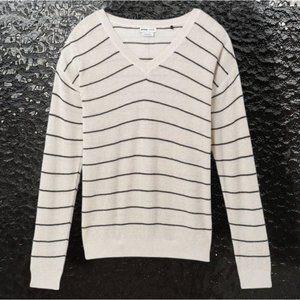 PrAna Milani V-Neck Wool Blend Cream Lightweight Waffle Knit Stripe Sweater sz M